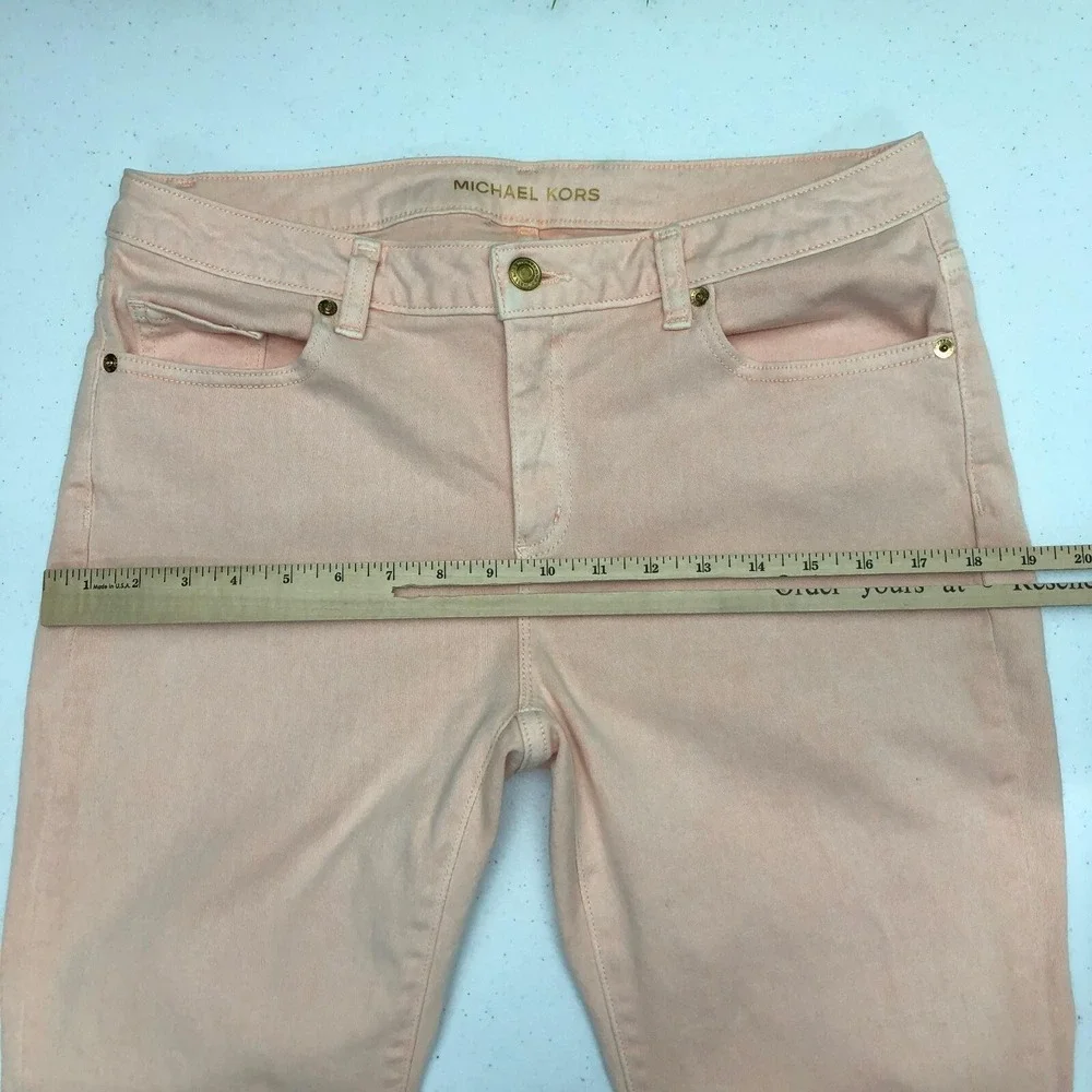 Michael Kors Pants Womens 10 Pink Izzy Cropped Skinny Jeans Stretch Casual Peach